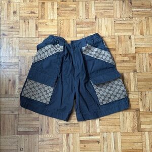 Gucci Black Cargo Shorts with Beige Monogram Panels